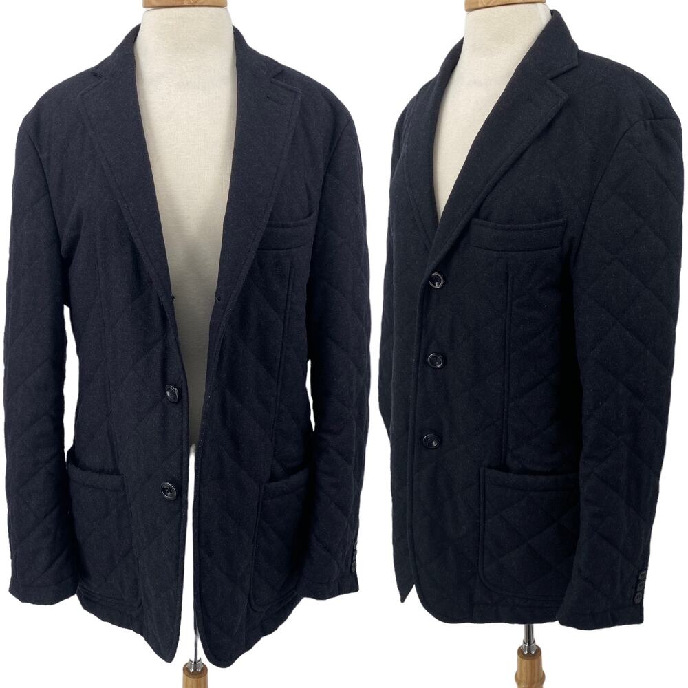 Saks Fifth Avenue Quilted Wool Peacoat Single Breasted Dark Grey Womens Medium
